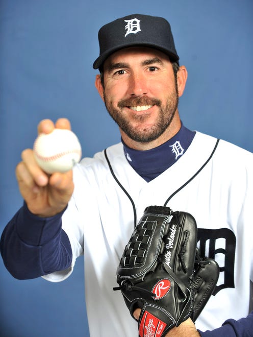 Justin Verlander poses on photo day at spring training in 2016.