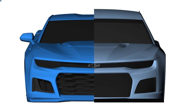 NASCAR makes a race car body template the Chevy's Camaro design must conform to. While the front end closely resembled the Camaro production car, the rear view shows how dramatically the NASCAR template differs in height and design.