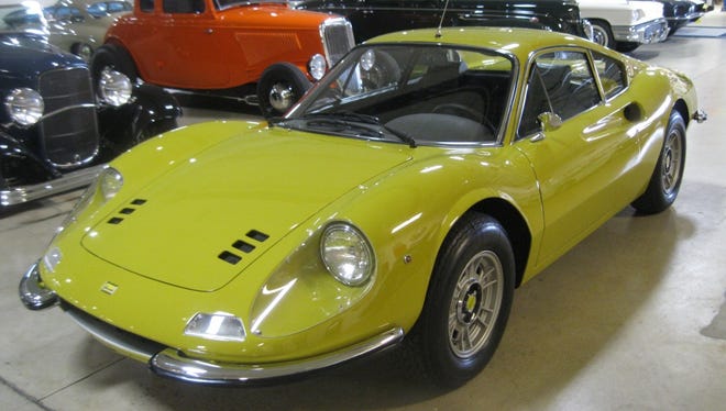 Car collector Larry Smith is bringing three of his cars to  the Edsel and Eleanor Ford home for Sunday’s EyesOn Design show. Among them is this sleek, V-6-powered 1972 Ferrari Dino.  The unusual factory color "Senape," or mustard, sets it apart from others built between 1969 and 1973. Smith says top automotive designers frequently name the Dino as one of their favorites.