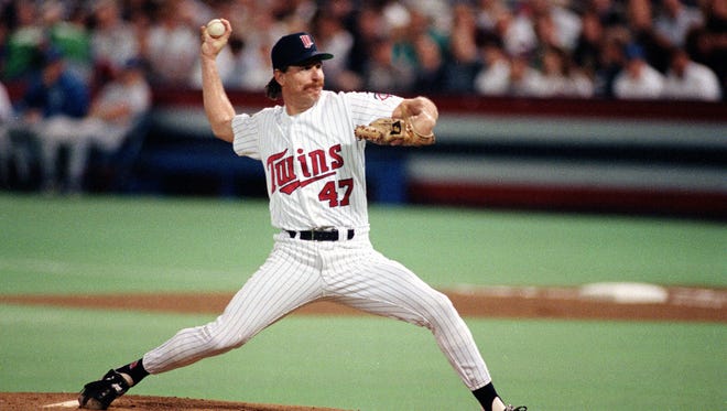 Minnesota Twins starter Jack Morris (47) fires a pitch in the first inning against the Toronto Blue Jays in the first game of the American League Championship series in Minneapolis, Minn., Tuesday night, Oct. 8, 1991.