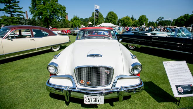 A 1956 Studebaker Golden Hawk Coupe is on display at the 40th annual Concours d'Elegance of America car show.