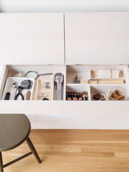 Carlson and Guralnick of Remodelista.com recommend creating a utility drawer in your kitchen or entry for “toolbox basics” such as batteries, masking tape, rubber bands and regularly used tools.