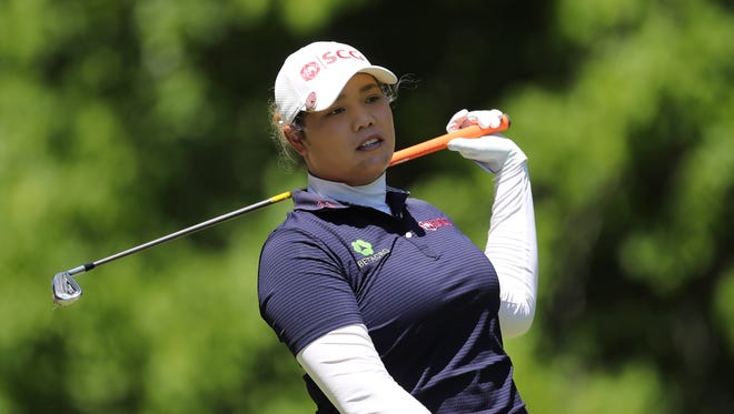 Ariya Jutanugarn, of Thailand, watches her tee shot on the seventh hole during the second round.