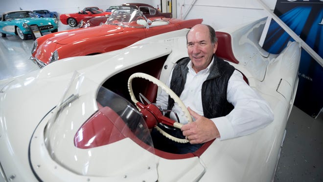 Ken Lingenfelter, owner of Lingenfelter Performance Engineering sits in his 1955 Chevrolet Corvette Zora Dontov test mule at his showroom in Brighton.