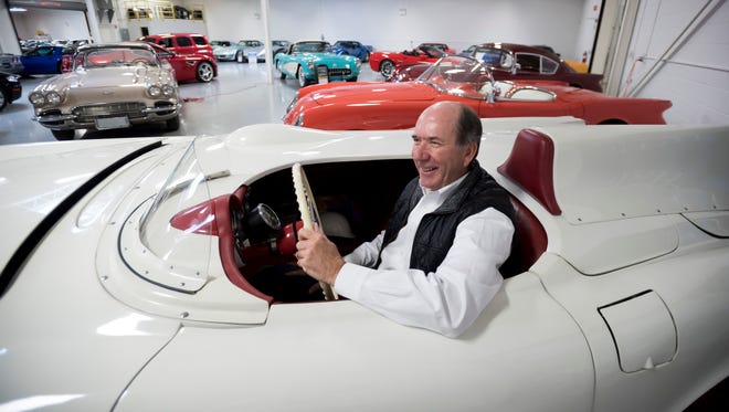 Ken Lingenfelter, owner of Lingenfelter Performance Engineering sits in his 1955 Chevrolet Corvette Zora Dontov test mule at his showroom in Brighton, April 10, 2017.   (David Guralnick / The Detroit News)