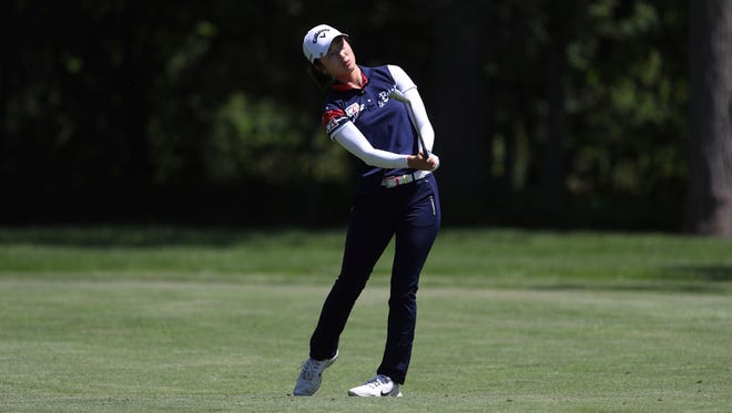 Yu Liu of China hits from the eighth fairway during the first round of the LPGA Volvik Championship golf tournament.