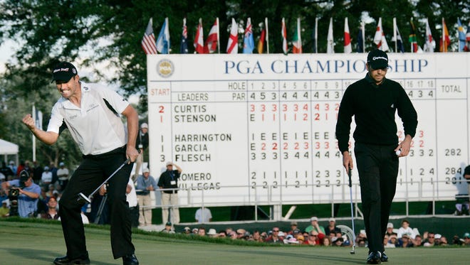 Padraig Harrington celebrates his victory at the 2008 PGA Championship at Oakland Hills.