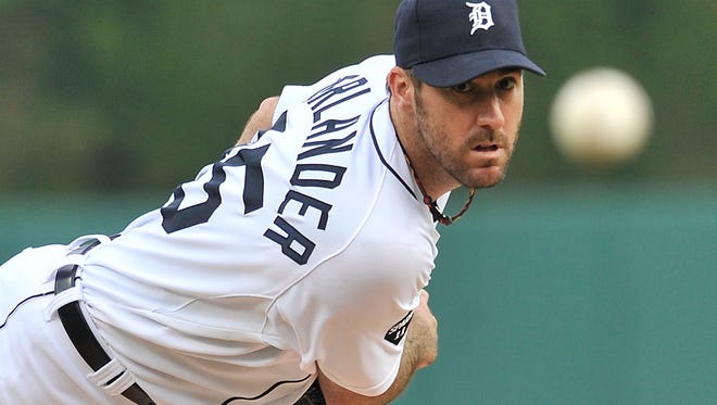 Tiger starting pitcher Justin Verlander pitches against the Kansas City Royals in 2011.