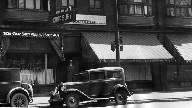 A chop suey restaurant on Grand River Avenue is seen in 1929.  Chinese restaurants were the most popular ethnic restaurants in the early 20th century, with 12 of them in the city.