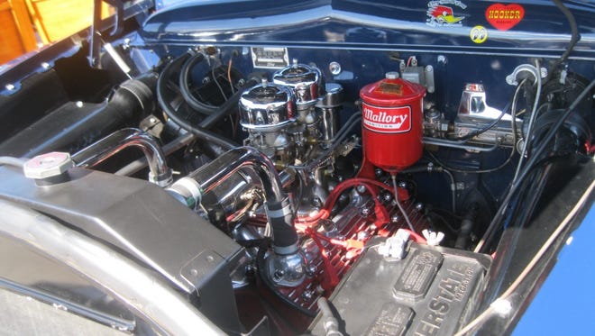 The engine compartment of the '51 Ford Country Squire.