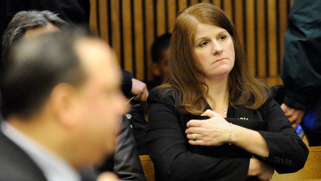 Julie Engelbrecht Rowe, sister of Jane Bashara, at the sentencing of Joseph Gentz. Gentz, 49, of St. Clair Shores, was sentenced to 17 to 28 years in a state prison by Judge Vonda R. Evans for second-degree murder in Jane Bashara's January 2012 death. Gentz entered a plea deal last year and had said her husband, Robert Bashara, paid him to kill her.