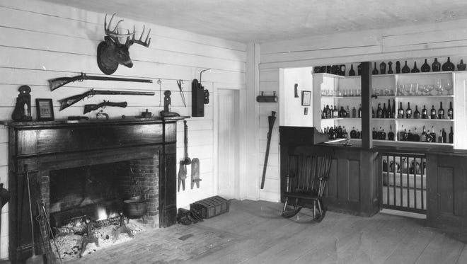 The bar area of the Botsford Inn is seen in an undated photo. Built as a home in 1836, it was converted into a tavern in 1841.  Taverns served travelers, drovers and their crews, teamsters, local farmers, sometimes soldiers and families emigrating to the West.