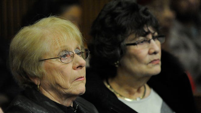 Jane Bashara's mother, Lorraine Engelbrecht, left, and Lorraine's sister, Barbara Naeyaert, listen to arguments in the trial of Robert Bashara  Wednesday Dec 10, 2014.