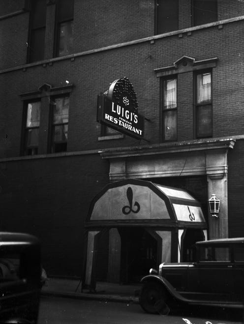 Luigi's Italian Restaurant, seen in 1928, featured a monogrammed entry awning.