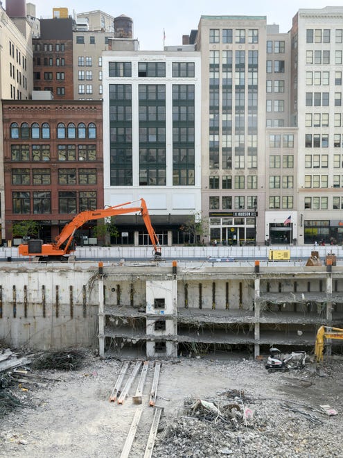 Construction is underway at the Hudson's building site in downtown Detroit.
