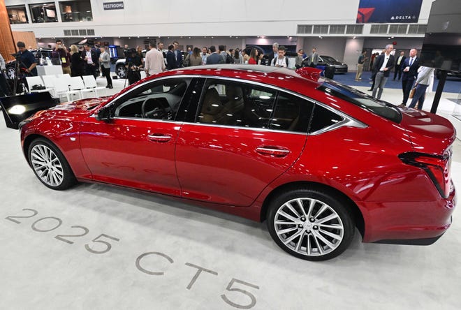 Cadillac reveal of a refreshed version of its gas-powered CT5 sedan at the North America International Auto Show at Huntington Place in Detroit, Michigan on September 13, 2023.