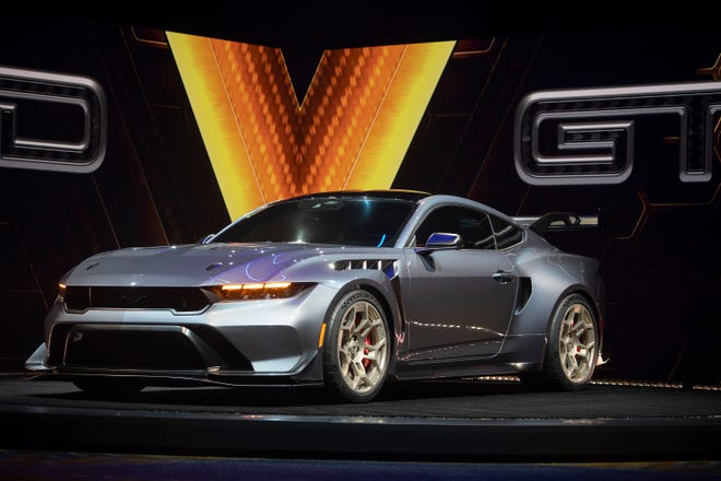 The new Mustang GTD is revealed at the 2023 North American International Detroit Auto Show on September 13, 2023 in Detroit, Michigan. The show, which features 35 brands and an indoor EV track, opens to the public on September 16 and continues through September 24.