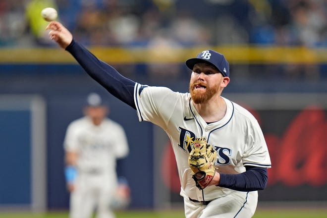 Tampa Bay Rays starting pitcher Zack Littell delivers to the Detroit Tigers during the first inning.
