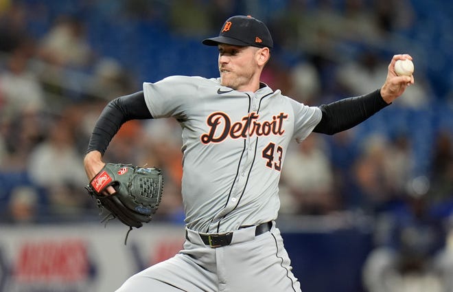 Detroit Tigers relief pitcher Joey Wentz against the Tampa Bay Rays during the ninth inning.