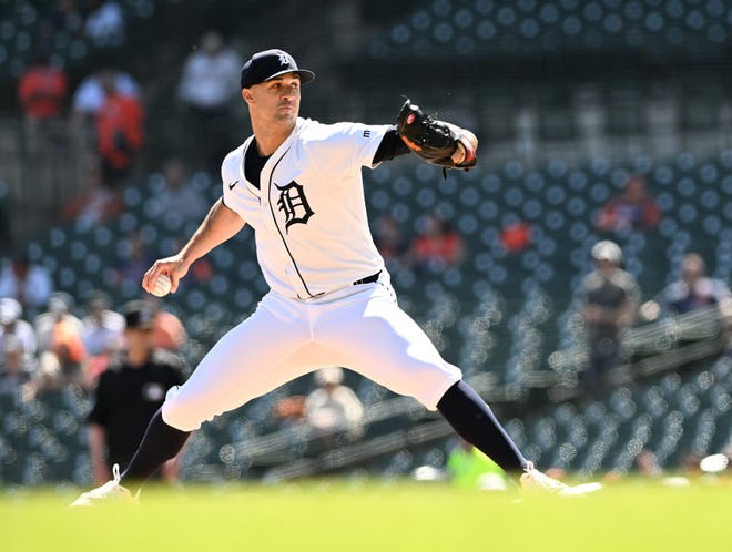 Tigers pitcher Jack Flaherty delivers a pitch in the first inning.