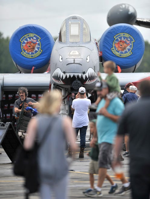 People look at this 1978 A-10 Warthog from Moody Air Force Base in Georgia.