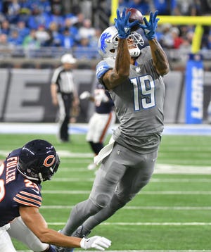 Lions receiver Kenny Golladay averaged 17 yards per catch as a rookie.