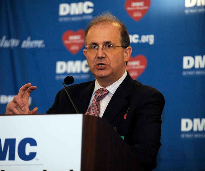 Dr. Ted Schreiber, then-president, DMC Cardiovascular Institute, makes remarks during the DMC groundbreaking ceremony in this January 17, 2012 file photo.