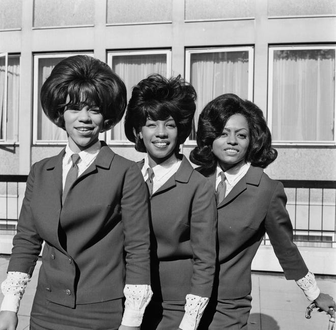The Supremes visited London for their first time, on a promotional visit arranged by EMI, in October 1964. From left, Florence Ballard, Mary Wilson and Diana Ross.