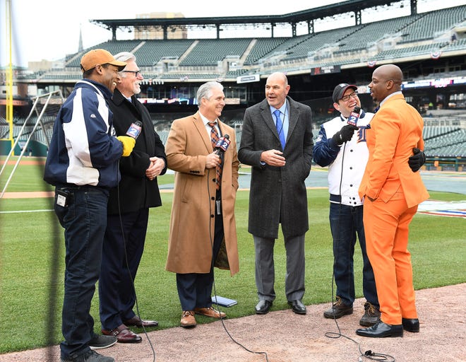 From second left, Jack Morris, Matt Shepard and Kirk Gibson, along with Craig Monroe (far right) are among the Tigers broadcasters this season.
