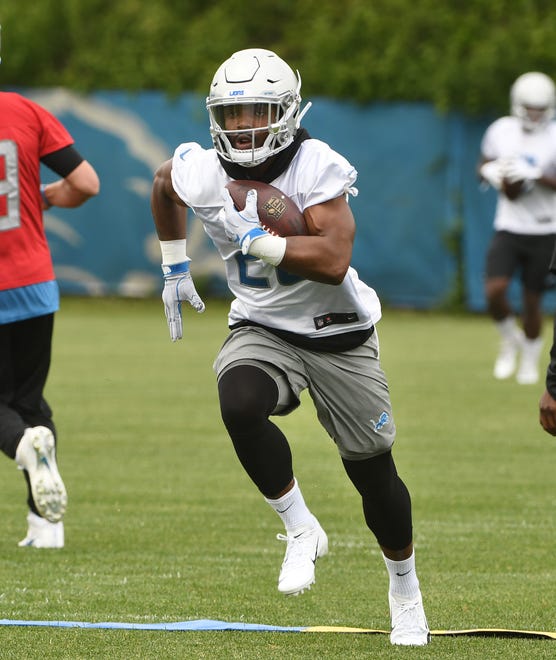 Lions running back Theo Riddick takes the handoff and heads up field.