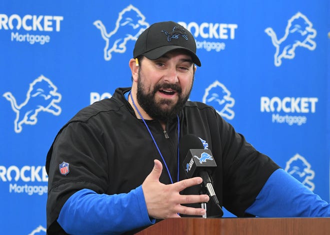 Lions head coach Matt Patricia talks during a news conference at the training facility in Allen Park.