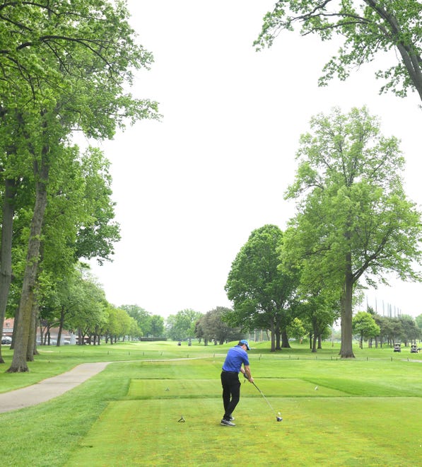 Second hole (Par 4, 453 yards): A golfer tees off on No. 9 North. Accuracy off the tee is critical on the second hole, with out-of-bounds, bunkers and trees lining the fairway.
