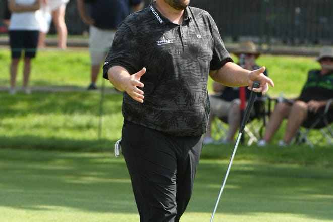 Colt Knost reacts to a missed birdie putt on the second hole.