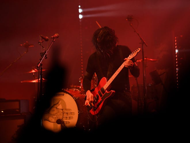 The Raconteurs' Jack White on guitar at the Masonic Temple.