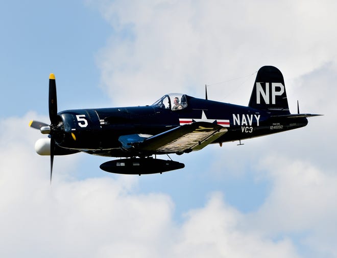 A Vought F4U Corsair, one of 10 on hand at the Thunder Over Michigan Air Show.