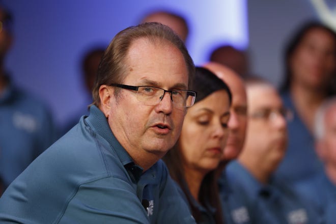 Gary Jones, United Auto Workers president, speaks during the opening of their contract talks with Fiat Chrysler Automobiles on July 16, 2019.