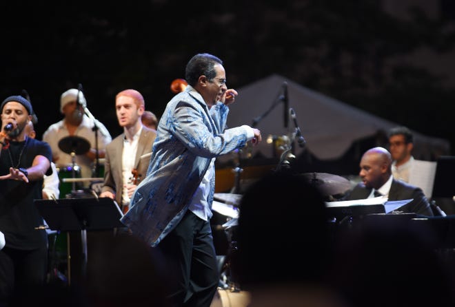 Danilo Perez's, (c), and his Global Big Band performs with Detroit Jazz Festival Orchestra on the JP Morgan Chase Main Stage.
