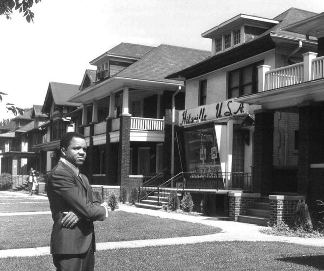 A high school dropout, Berry Gordy Jr. took an $800 loan from his family in 1959 and with that, developed Motown into the most successful black-owned label in history. Here stands on the front lawn of ''Hitsville USA,'' the location of Motown Records as well as his home for a time, at 2648 West Grand Blvd. in Detroit.