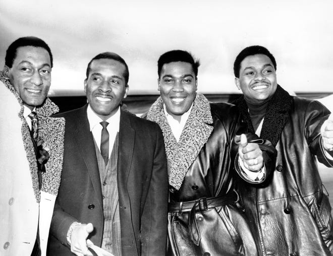 The Four Tops -- from left, Abdul Fakir, Levi Stubbs, Lawrence Payton and Renaldo Benson -- pose at Heathrow Airport in London on Nov. 16, 1966 after completing a successful tour.  Their playlist included hits such as "I can't Help Myself (Sugar Pie Honey Bunch)" and "Reach Out I'll Be There."