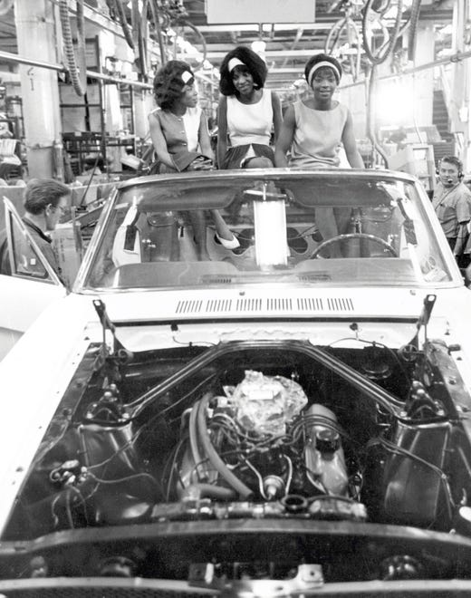 Martha and the Vandellas pose in  an auto factory on June  15, 1965. They were Motown's second most-successful girl group after The Supremes.  Known for a churchier, more southern-styled soul than the Supremes, their hits included ''(Love is Like a) Heat Wave,'' ''Nowhere to Run,'' and their signature song, ''Dancing in the Street.''