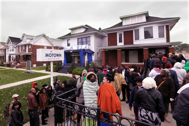 Singers line up at the Motown Museum in Detroit on Oct. 21, 2014, as the makers of "Motown the Musical" hold an open casting call for the touring show at the hallowed ground for the legendary label.