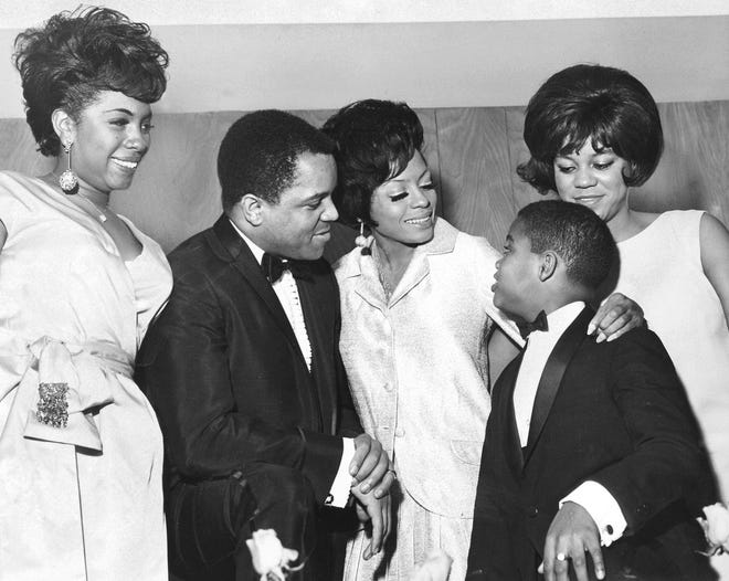 The Supremes attend an event with Berry Gordy Jr. and his son Berry Gordy lV in January 1966.  (The elder Berry Gordy was known professionally as Berry Gordy Jr., but his real name was Berry Gordy III.)