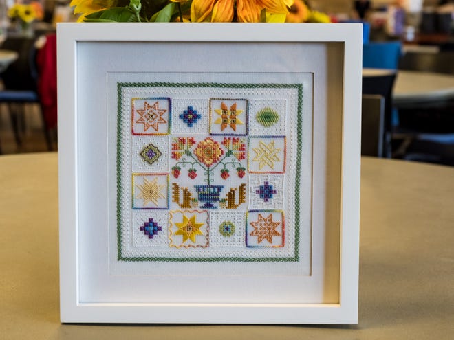 This is a finished piece by Embroidery Guild member Pat Walny of Farmington Hills. It utilizes 26 different stitches.