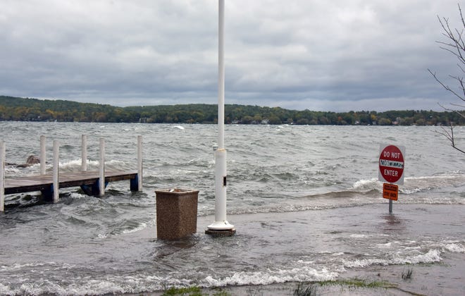 In Traverse City, the Clinch Park launch ramp parking lot was closed Oct. 16, 2019, due to high water.