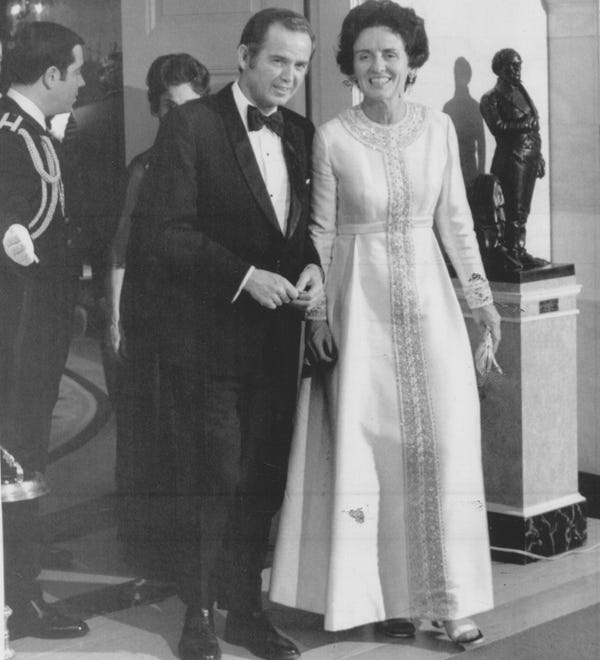 Bill and Helen Milliken attend a black-tie event on February 26, 1975.