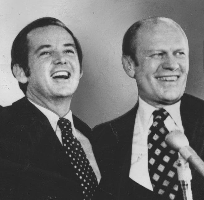 Gov. William Milliken appears with President Gerald R. Ford on Dec. 7, 1973.