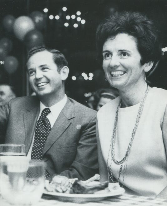 Gov. Milliken and his wife Helen at a GOP fundraising event, March 19, 1970.