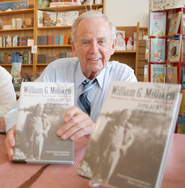 The former governor attends a book signing  in Frankfort, Michigan in 2006 for his biography, "William G. Milliken: The passionate moderate," written by Dave Dempsey.