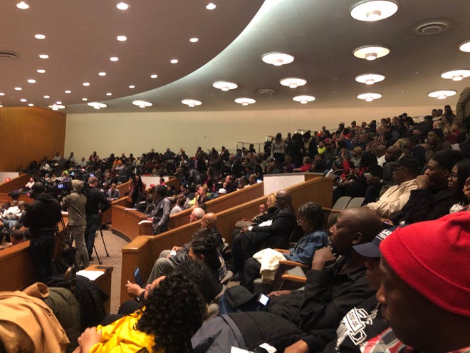 Crowds pack a Detroit public hearing Monday night about whether the City Council should place a $250 million bond measure to continue to eliminate blight on the March ballot