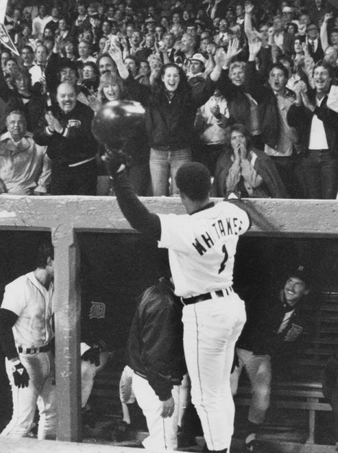 Detroit Tiger Lou Whitaker acknowledges the crowd during a game in September, 1984.